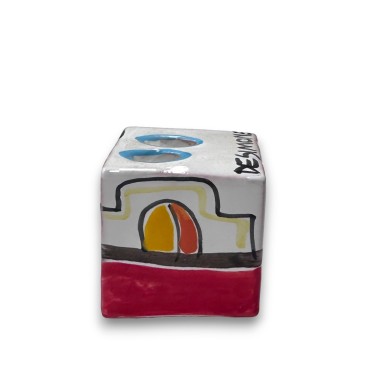 Pencil Holder Cube Dammusi de simone sicilian pottery Pencil Holder Cube Dammusi de simone sicilian pottery